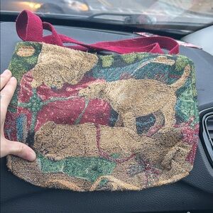 Tapestry Shoulder Bag with Animal Design